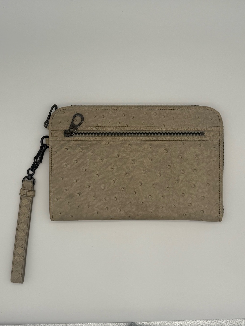 Bottega Veneta Ostrich Leather Wristlet Wallet Pouch